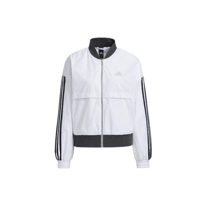 adidas Striped Colorblock Logo Print Zip-Up Casual Long Sleeve Jacket Women Jacket White H09760