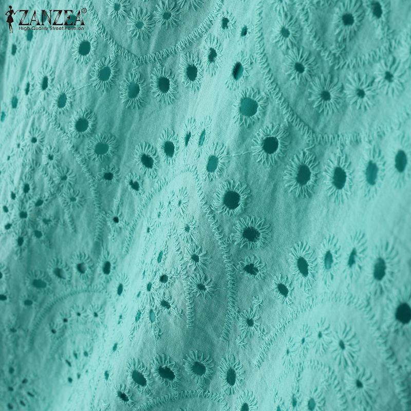 ZANZEA Women Casual Round Neck Long Sleeve Patchwork Lace Crochet Blouse