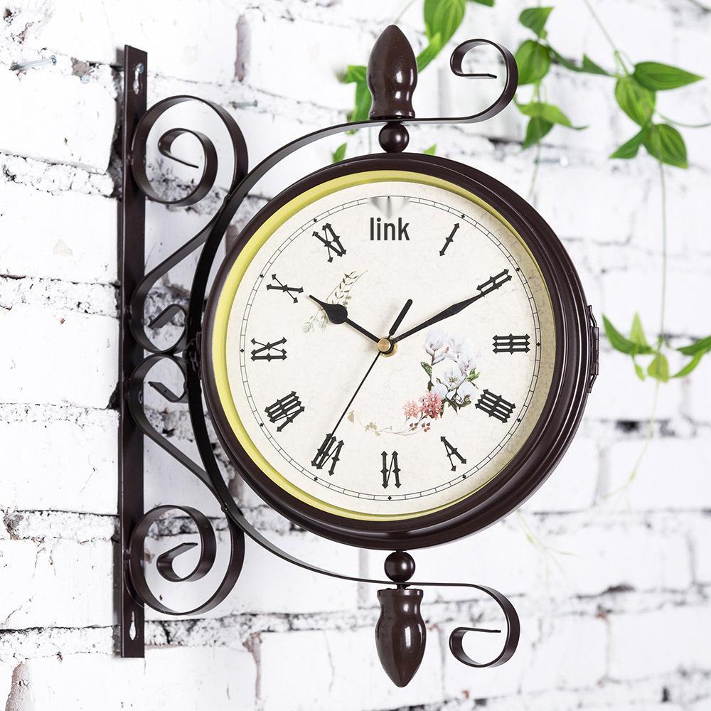 European Double-Sided Wrought Iron Wall Clock - Modern & Retro Style for Living Room