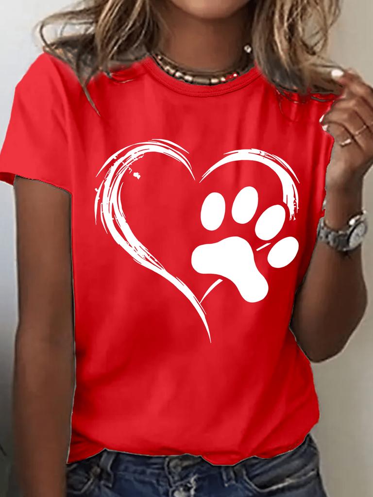 Cartoon Heart Graphic Printed Round Neck ShortSleeve TShirt Casual Top for Women Suitable for Summer Fashion Clothing Cotton