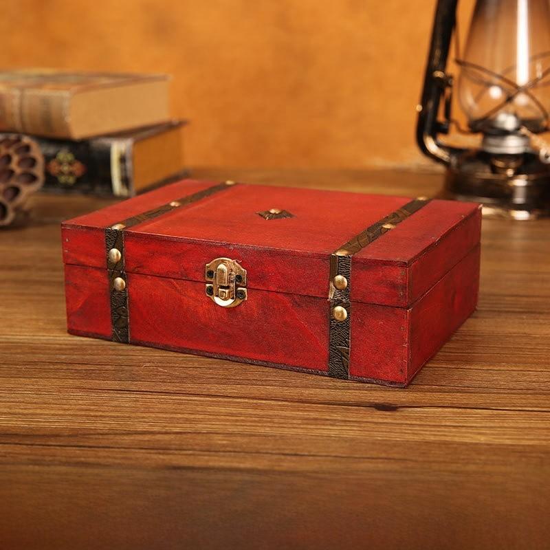 Gray Wooden Vintage Storage Box With Lock For Jewelry Organizer Decoration Home