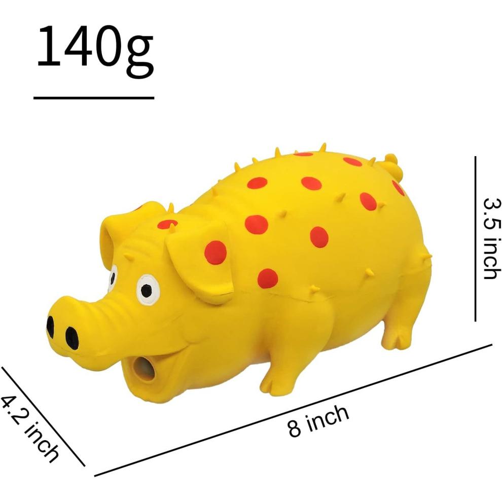 Polka Dot Latex Dog Chew Toy with Oinks Sound Sounding Pigs Dog Toys Durable Self Playing 8 Inch (Approx. 20.3 cm) Dog Squeeze Toy for Teeth (Yellow)