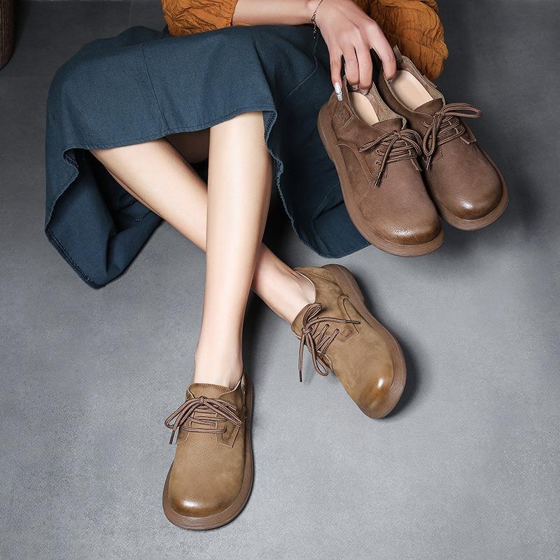 Women's Designer Shoes Woman Genuine Leather Lace Up Loafers Woman Sneakers Winter Flat Female Offer Moccassins Barefoot Genuine