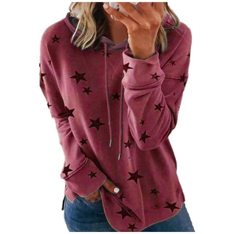 Women S Plus Size Loose Fit Star Print Hooded Sweatshirt