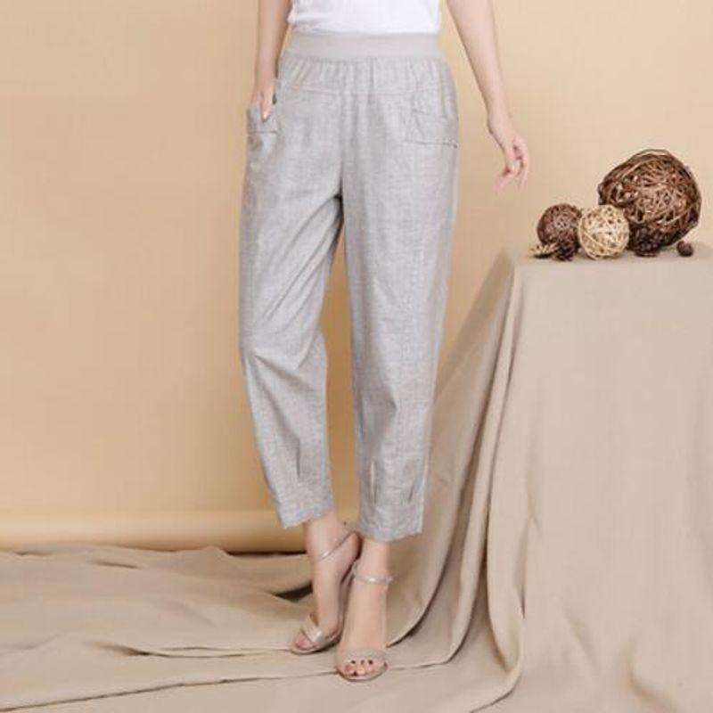 

Тонкие однотонные укороченные брюки на резинке Тонкие однотонные укороченные брюки на резинке Gray L