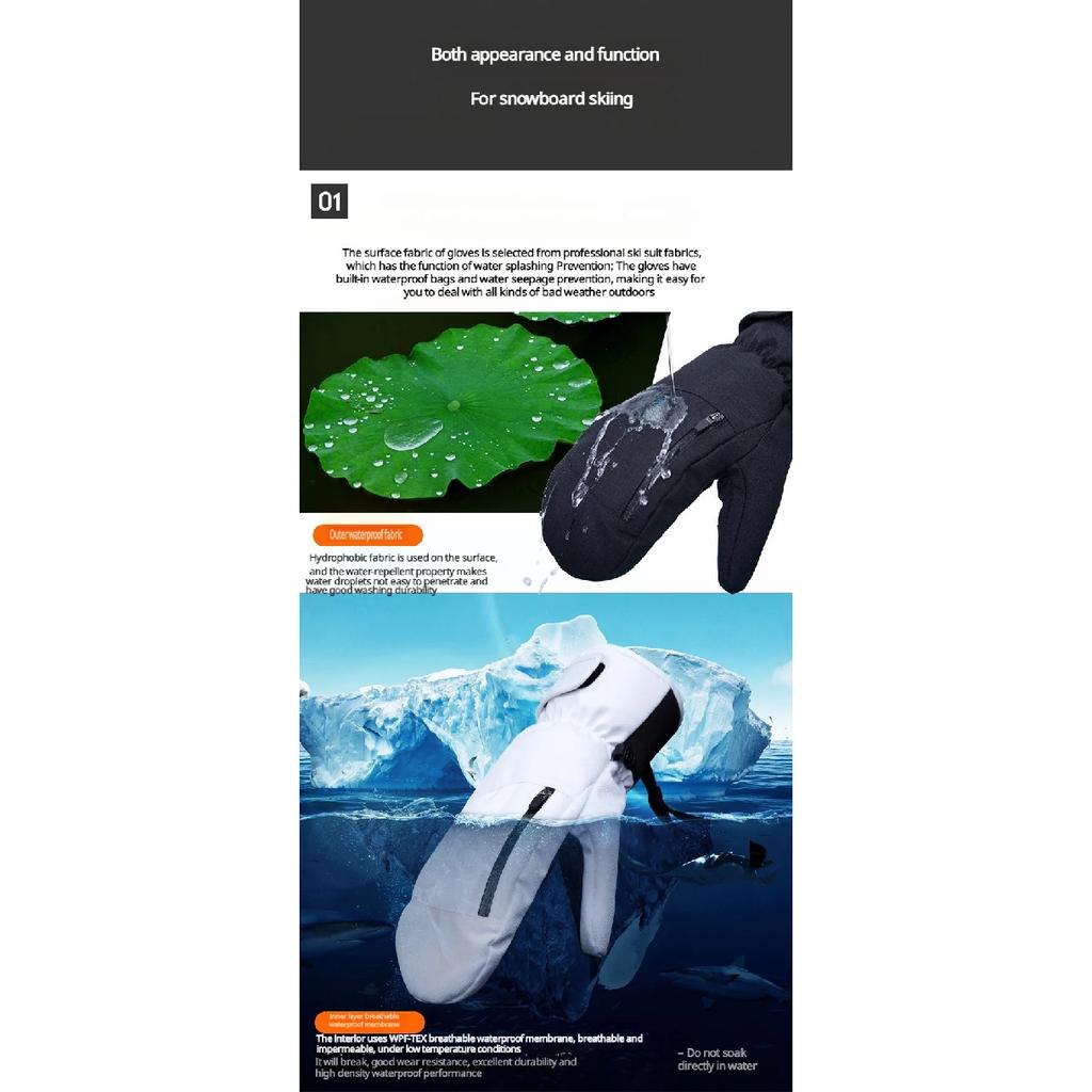 White Adult Double Layer Ski Gloves Winter Snow Gloves With Waterproof & Wear-Resistant With Inner Gloves