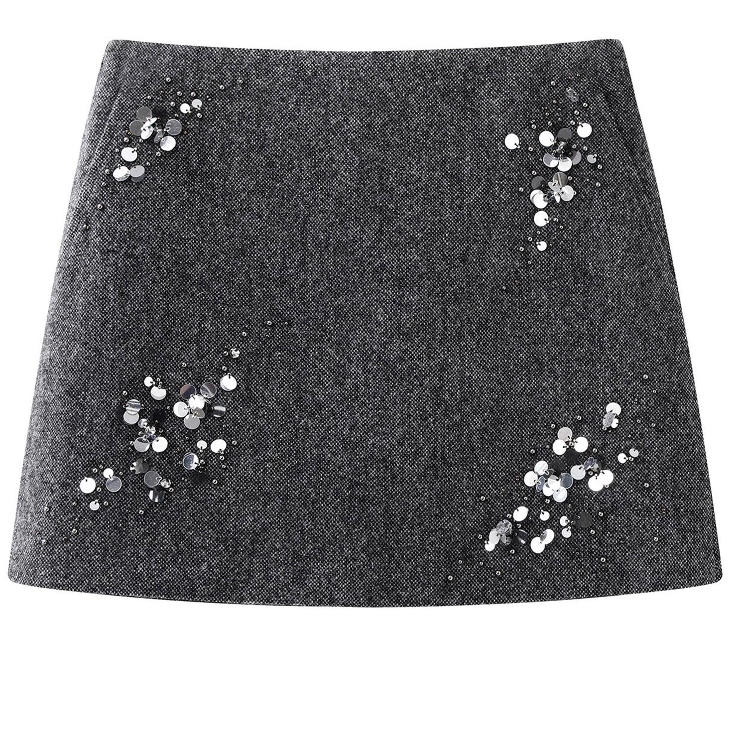 

Handmade Sequin Beaded Wool Midi Skirt: High-Waist, Casual Slimming A-Line for Women - Autumn/Winter L серый