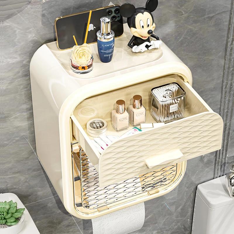 Toilet Paper Holder Wall Mounted Non Perforated Waterproof Tissue Box Storage Rack Paper Drawer Bathroom Accessories