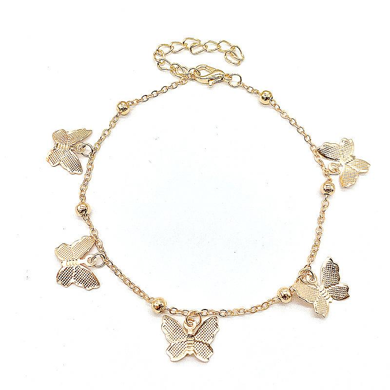 Bohemian Fashion Beach Feet Women, Simple Beads Hollow Butterfly Pendant Anklet