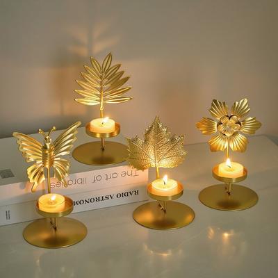 Iron Candle Holder Elegant Design Premium European Candle Cups Leaf Design Retro Style Aromatherapy Rack Dining Table