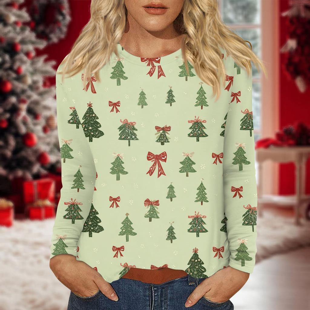 Damen Täglich Lässig Langärmlig Bedruckt O-Ausschnitt Oberteil