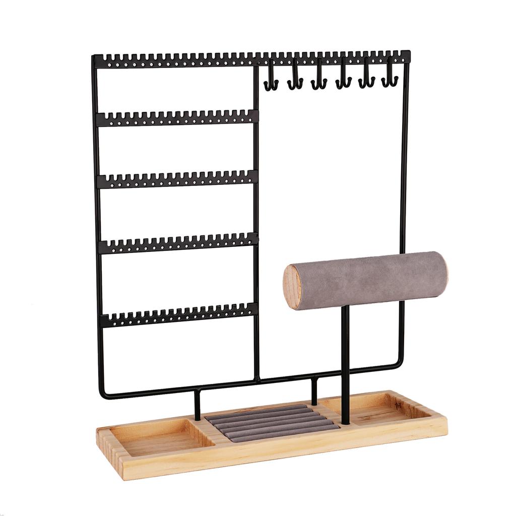 Jewelry Display Rack Earrings Ring Necklace Watch Jewelry Shelf Organizer Bracelet Stand Holder Hooks Storage with Jewelry Tray