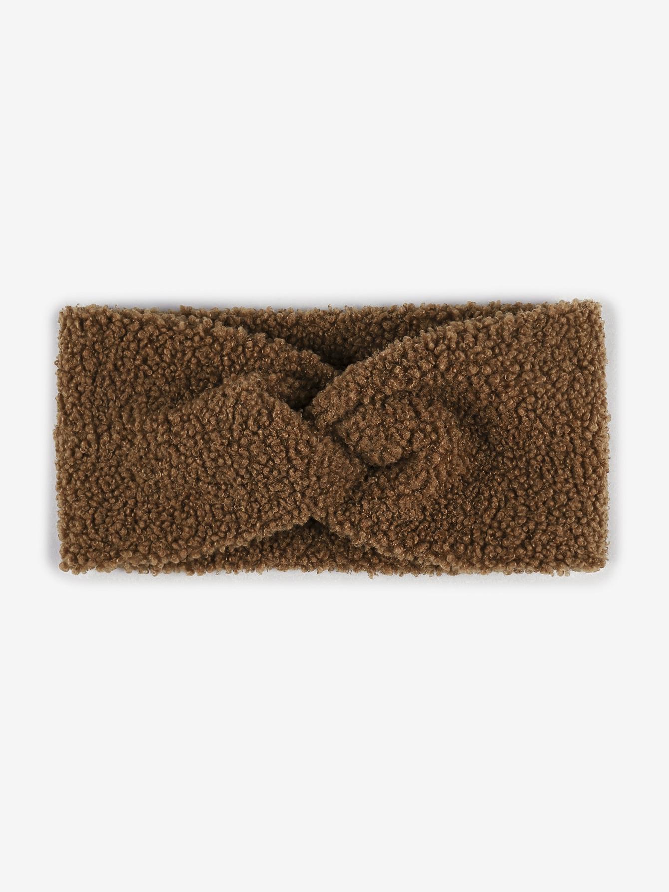 

Широкая повязка на голову из плюша тедди с перекрещенными полосками - Однотонный плюшевый аксессуар для волос для йоги и умывания лица. кофейный