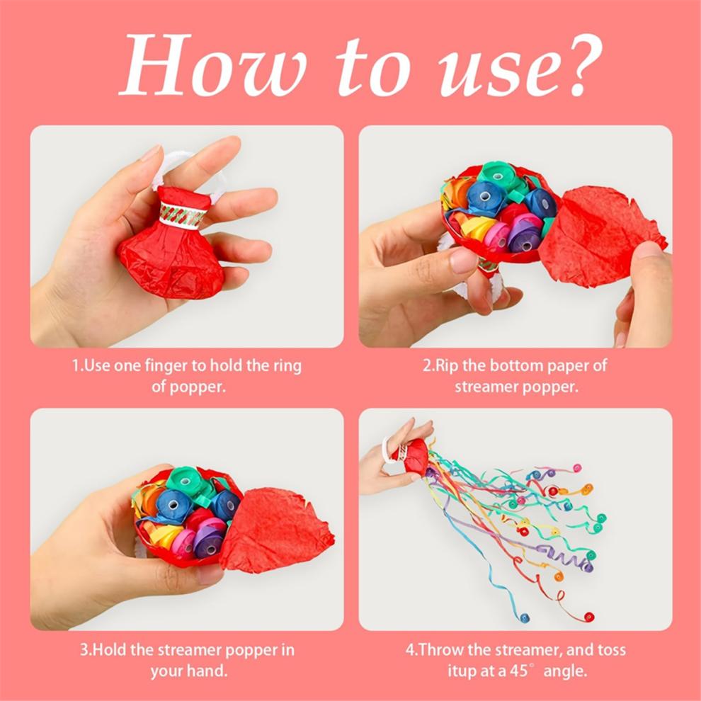 30Pack Streamers Popper Hand Throw No Mess Confett