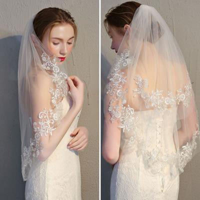 Véu de Noiva Renda Transparente Bordado de Flores Romântico Estilo Fada Branca Festa de Casamento Proposta Divina Casamento Malha para Cabeça de Noiva