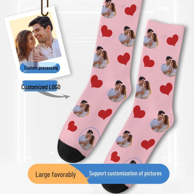 3D Custom Face Christmas Socks - Polyester, Full 360° Print, Ideal Holiday Gift