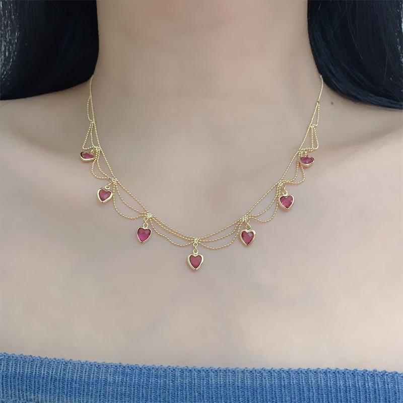 French Retro Court Style Super Fairy Love Green Crystal Zircon Clavicle Chain Female Design Sense Light Luxury Cold Wind Necklace