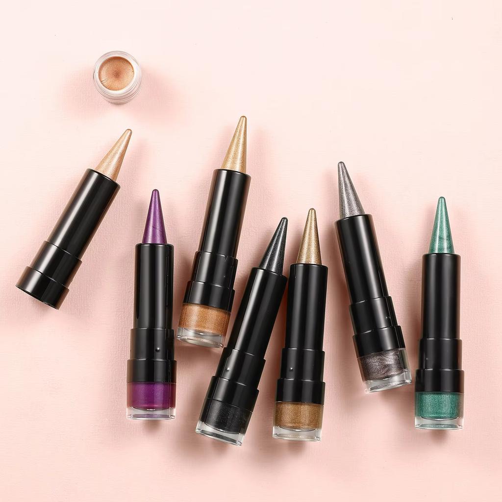 2 IN 1 Bullet Pearlescent Eye Shadow Pen Pointed Eyeliner Stick Caramel Brown Black Eyeshadow Makeup Silky Smooth Waterproof Lasting Eyeshadow