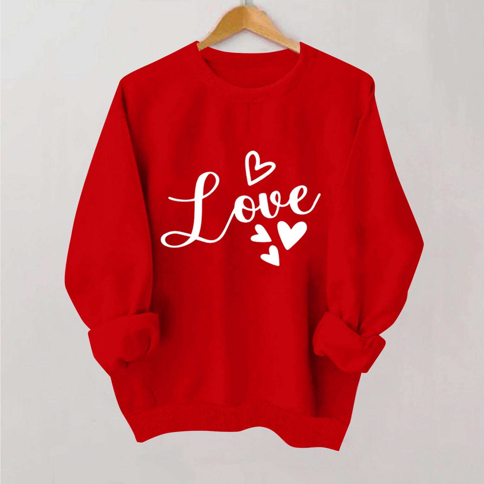 

Женская повседневная мода ко Дню святого Валентина с принтом, длинным рукавом, круглым вырезом, толстовки, пуловеры, топы M винный