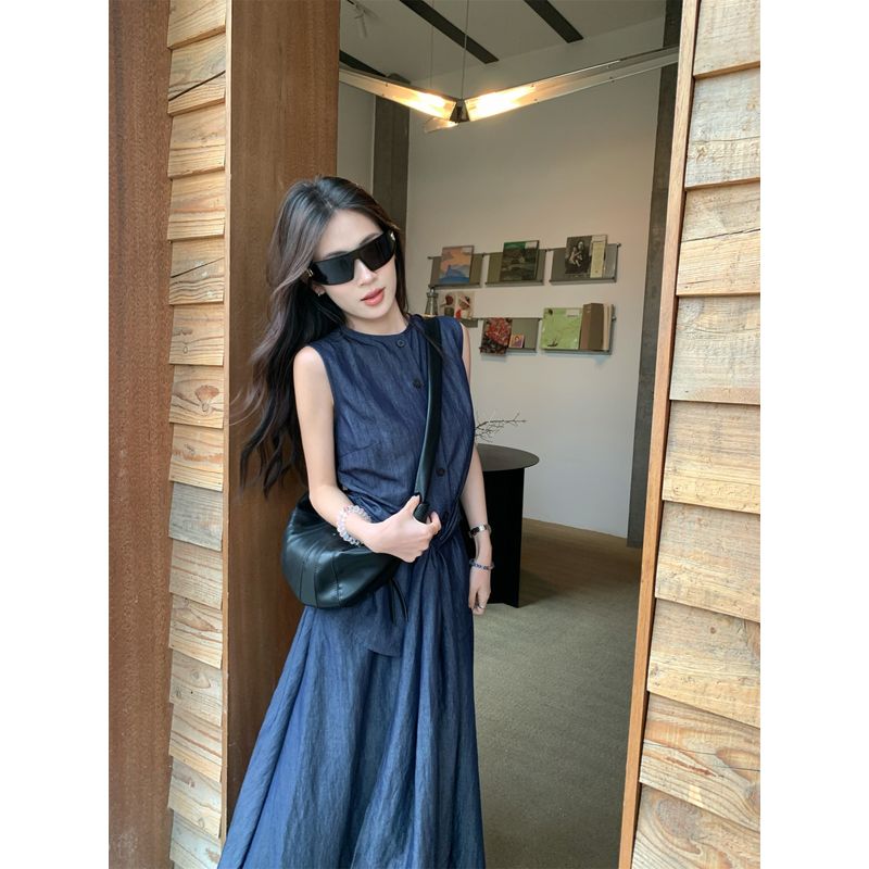 Fancy Suit Niche Style Lace-up Vest Tops Women's Summer High Waist A- line Skirt Old Money Style Two-piece Set