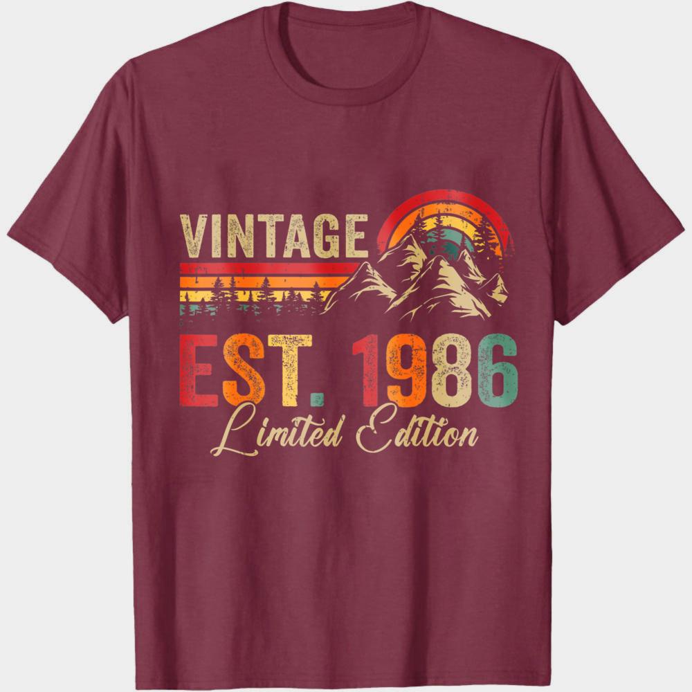 Vintage Est 1986 Limited Edition Summer Men TShirt Retro Mountain Rainbow Design Casual Wear For Birthday Gift For Him
