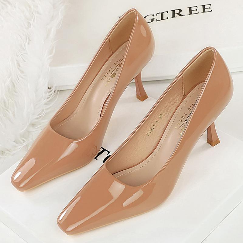 

Женские туфли на каблуке 7,5 см из лакированной кожи, женские туфли-лодочки с квадратным носком, каблук-рюмочка, шпилька, элегантные банкетные туфли, сексуальные туфли для вечеринки 34