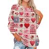 Women's Fashionable Round Neck Shoulder Long Sleeved Valentine's Day Printed Casual Pullover Top