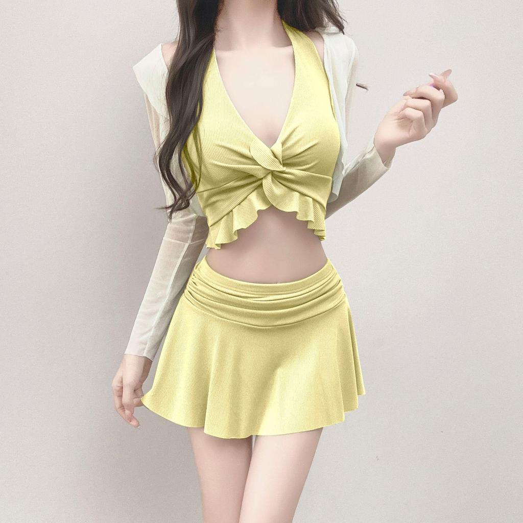 French Spicy Women's Vacation-Style Long Sleeve Bikini & Cover-Up Set