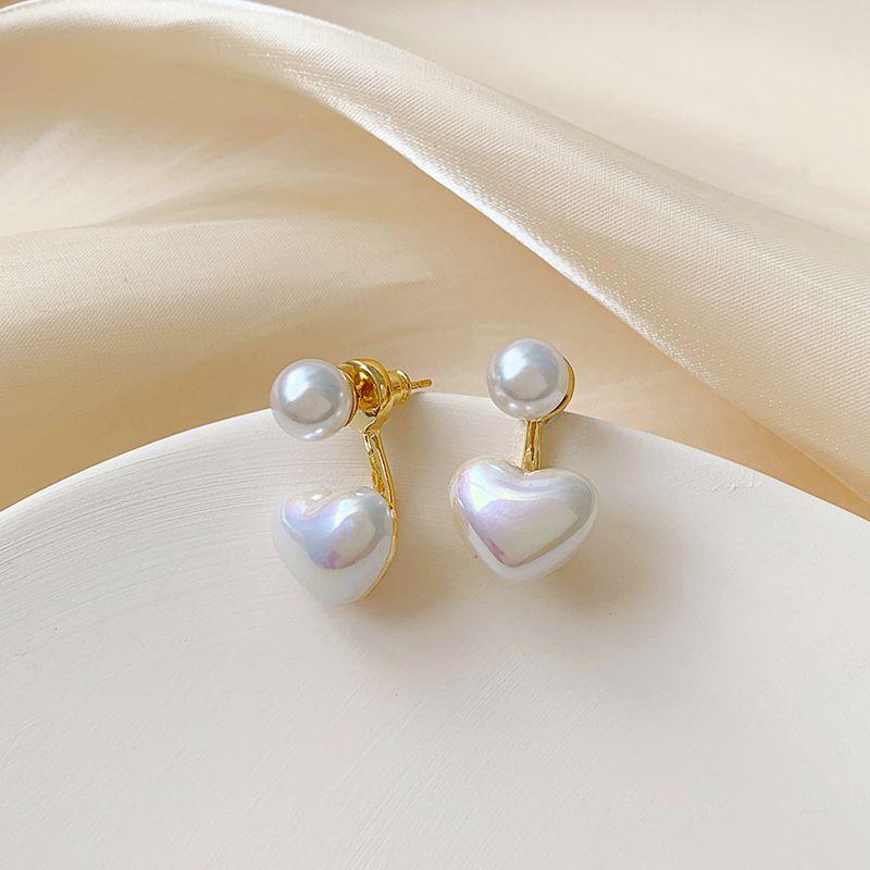 Front and rear magic pearl love stud earrings femininity simple cold wind earrings earrings