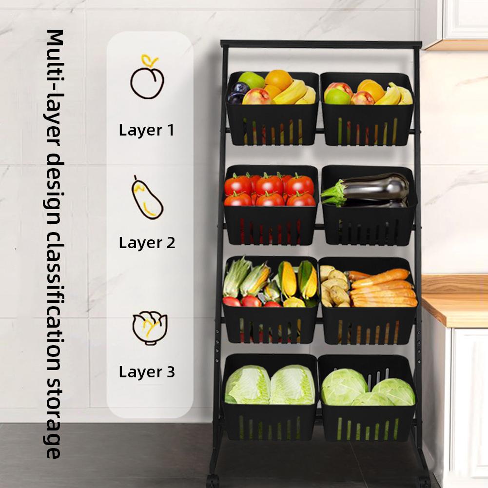 4-Tier Fruit and Vegetable Basket W/Rolling Wheels Fruit Basket Stand Vegetable Storage Rack for Pantry Bathroom Laundry Room