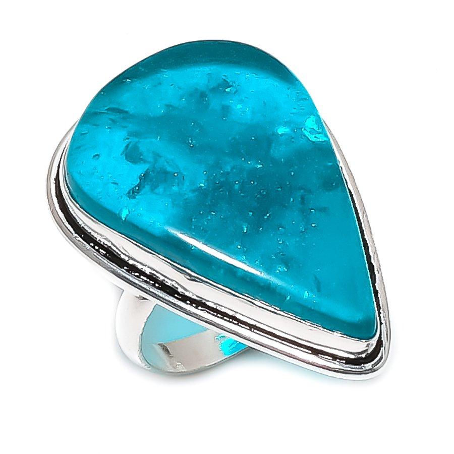Natural Blue Amber Gemstone 925 Sterling Silver Jewelry Ring Size 8.5 l3F18