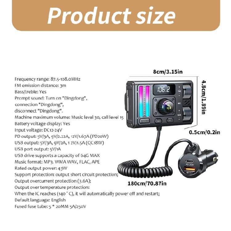 Bluetooth-compatible FM Transmitter Handsfree Car Radio Modulator MP3 Player With PD20W USB Quick Charge