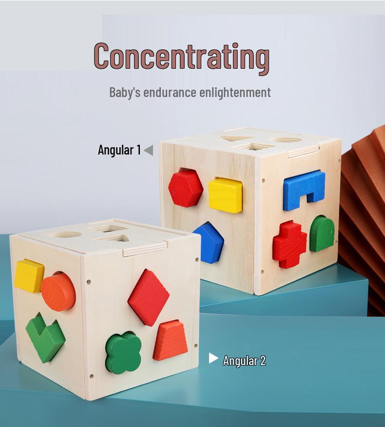 Wooden Shape Sorting Intelligence Box - 3D Geometric Blocks for Early Education & Parent-Child Interaction