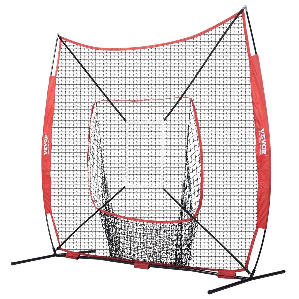 7x7 Ft Baseball Softball Practice Net, Portable Baseball Training Net for Hitting Catching Pitching, Backstop Baseball Equipment with Bow Frame, Carry