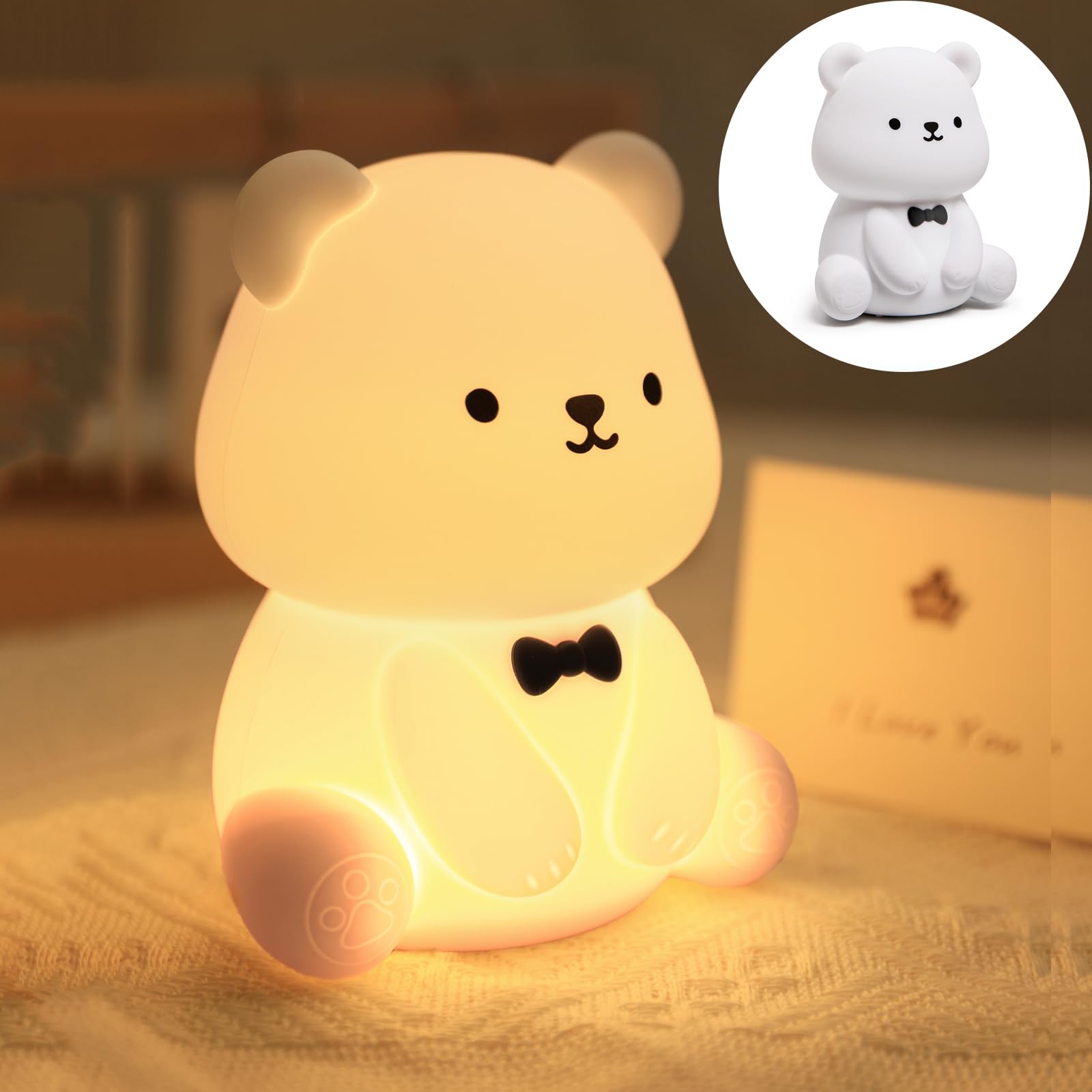 

NIEPAN Night Cute Bear Nursing Indirect Bedside Night 7 Color Brightness Sleep Night Create Baby New Christmas Present Light, Light, Rechargeable, білий