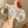 Blue Checkered Pattern, Bow Tie, Lace Handkerchief, Headband, Female, Korean Style, Oversized Headband, Hair Accessory
