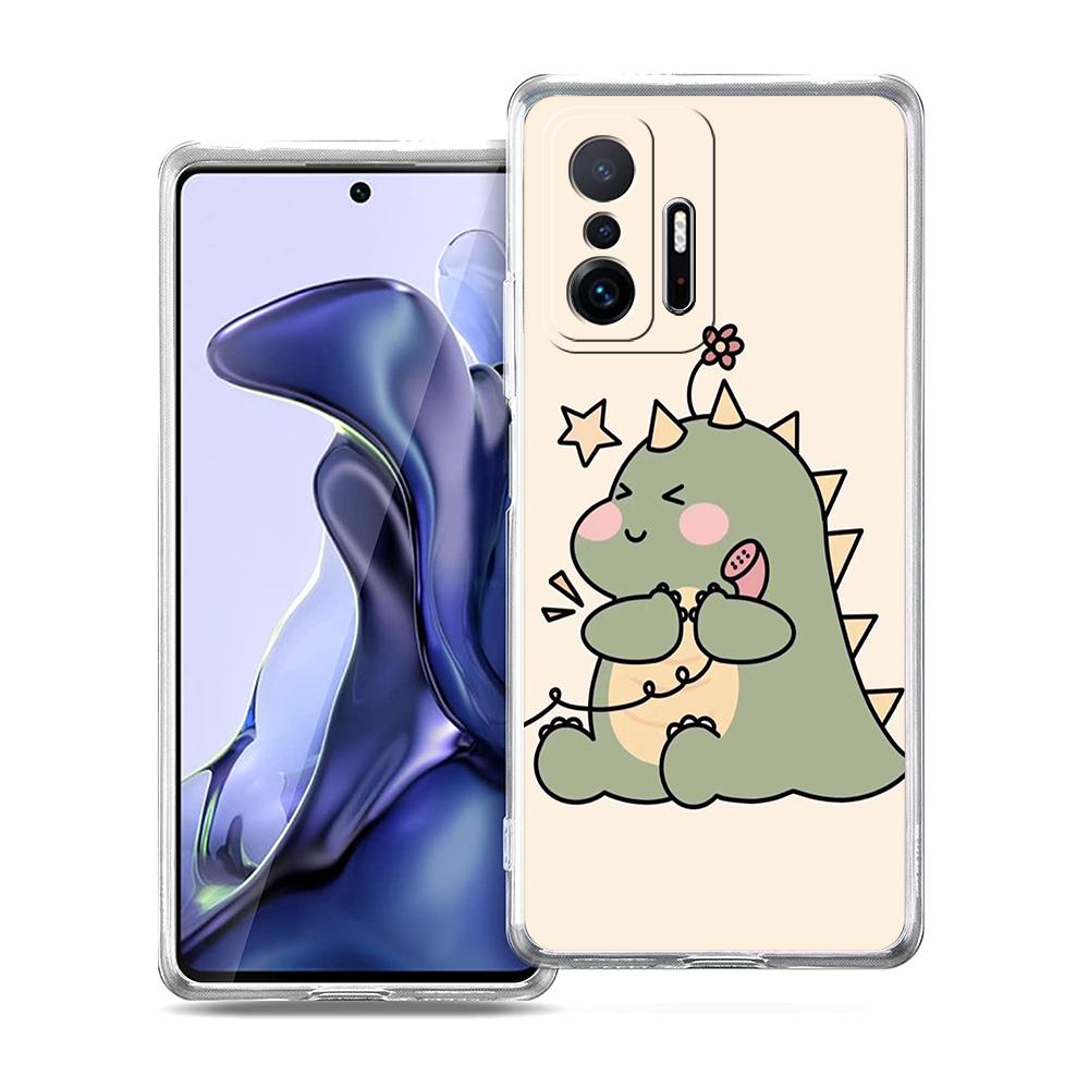 Transparent Phone Case for Xiaomi Mi 14 13 12 11 Ultra 13T 12T 11T Poco X3 NFC F3 F6 Pro Lite 5G Soft TPU Funny Cartoon Dinosaur