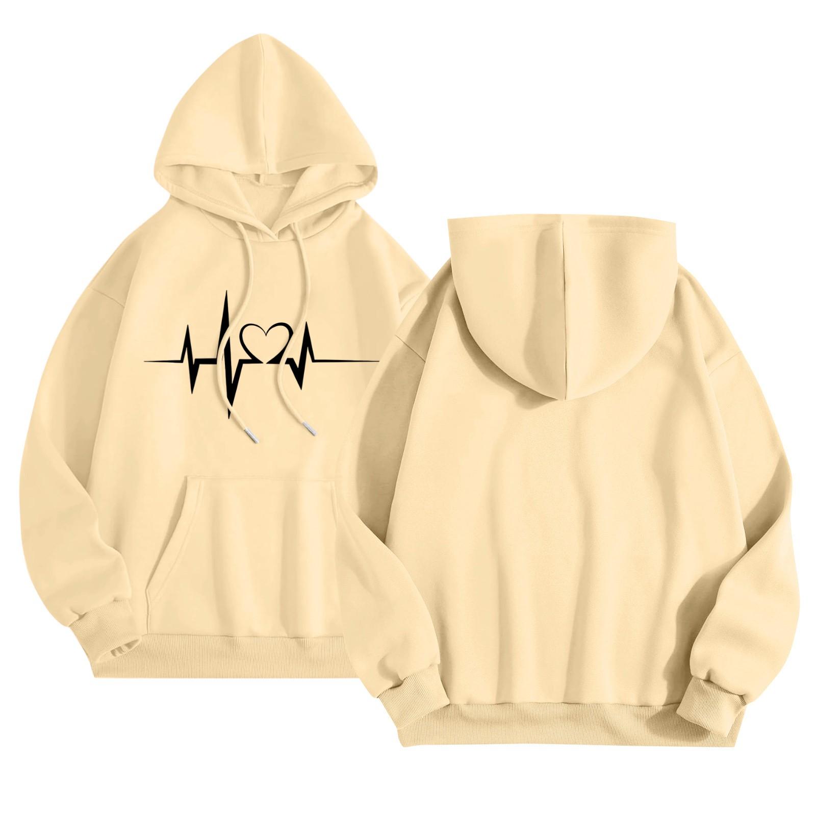 

Женский повседневный комфортный плюшевый свитер с длинным рукавом и свободным воротом с капюшоном и принтом Heart Beat XL жёлтый