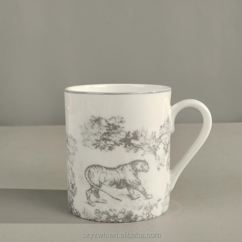 European Style Light Luxury tiger Series Ceramic Mug Water Cup Home Office Gift Creative Ceramic Cup 330ml серый
