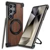 Oatsbasf Walnut Wood Phone Case for Samsung Galaxy S24 S25 Ultra Magsafe Phone Protective Cover Bumper with 360° Rotatable Ring