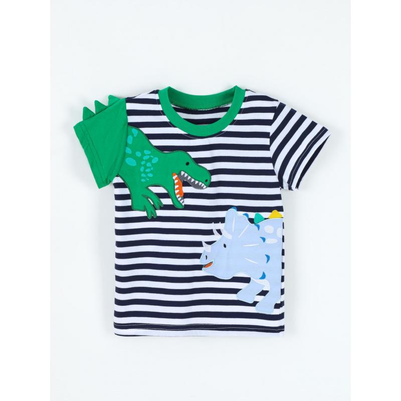 Summer New Boys' Short-Sleeve T-Shirt Fashionable Dinosaur Embroidery Children'S Round-Neck T-Shirt Children'S Clothing