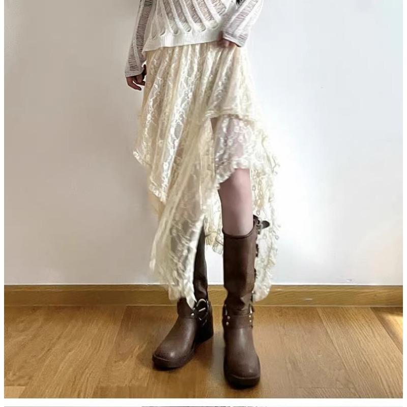 Koronkowa asymetryczna spódnica Fairycore Holiday Kobiety Y2K Ubrania Wysoki stan Moda Spódnice midi Uroczy patchwork Estetyka vintage Pani