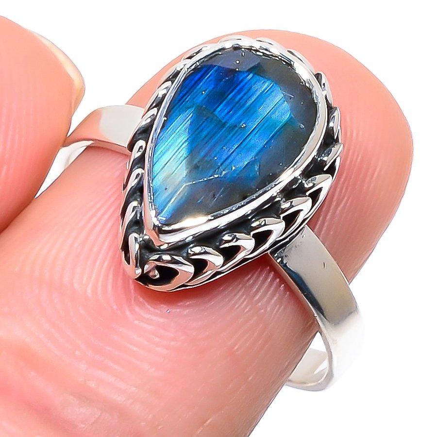

Natural Labradorite Gemstone Handmade 925 Solid Sterling Silver Ring S.10 D9S29