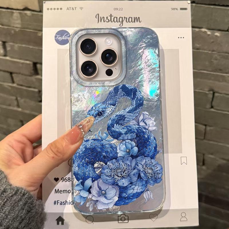 

Luxury Flowers Snake Butterfly Women Phone Case For Apple iphone 16pro 15 16 14 13 Pro Max 16e 12 11 7 8 Plus XR SE Fundas Cover ipone 16e білий