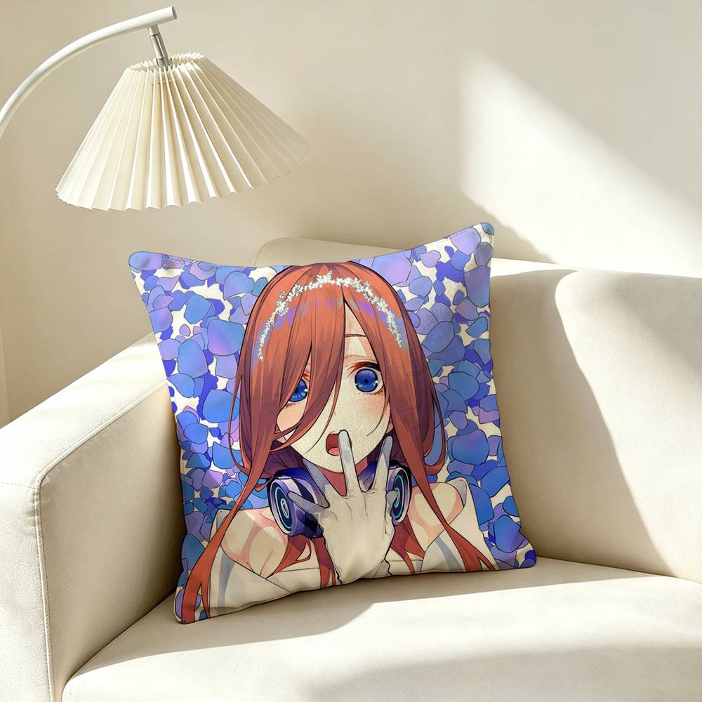 T-The Quintessential Quintuplets Miku Nakano  Pillow Case Square Double-Sided Sofa Cushion Cover Bedroom Bedside Pillow