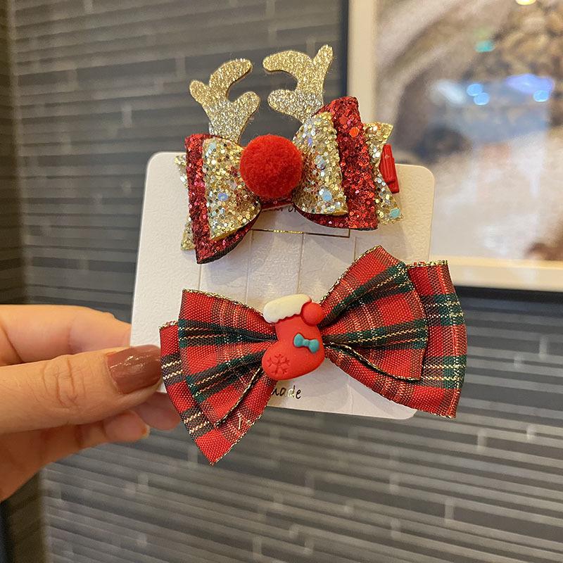 Girls' Cute Christmas Bow Hair Clips - Dress-up Side Clips and Bangs Accessories
