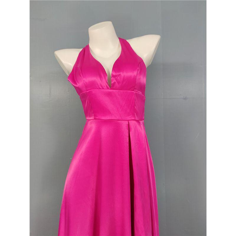 Export Single Summer New Arrival High Quality Smooth Fabric Bright Rose Red Elegant Adult Lady Like Woman Sexy V-neck Dress