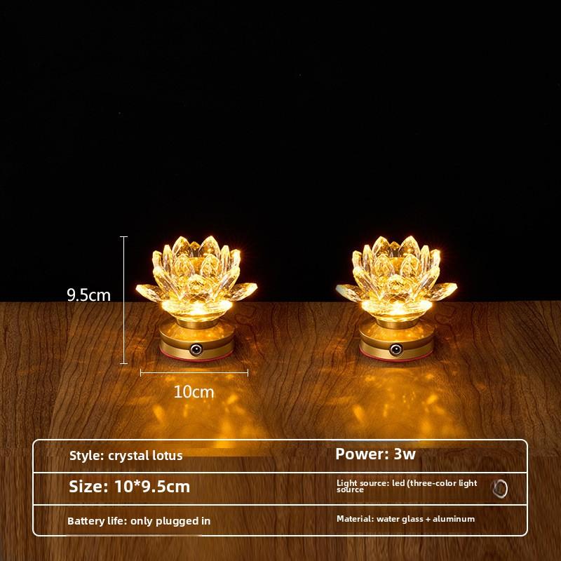 

LED rechargeable crystal lotus lamp Buddha lamp long-lasting lamp Buddha lamp Buddha table lamp Buddhist temple lighting home Set of 2&USB