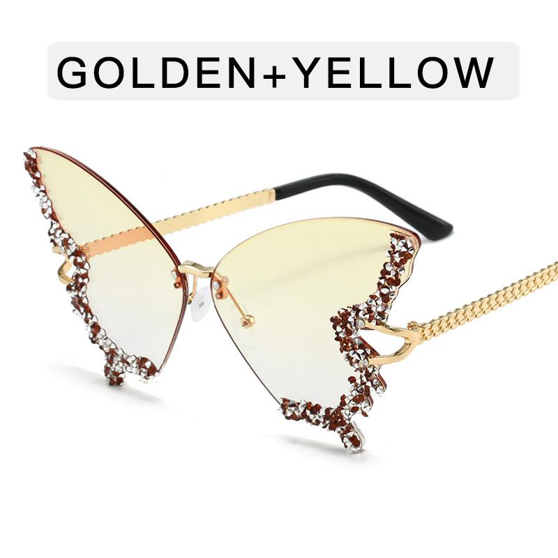 Butterfly Shape Sun Glasses Women Rhinestone Decoration Rimless Sunglasses Party Club Women's Sunglass