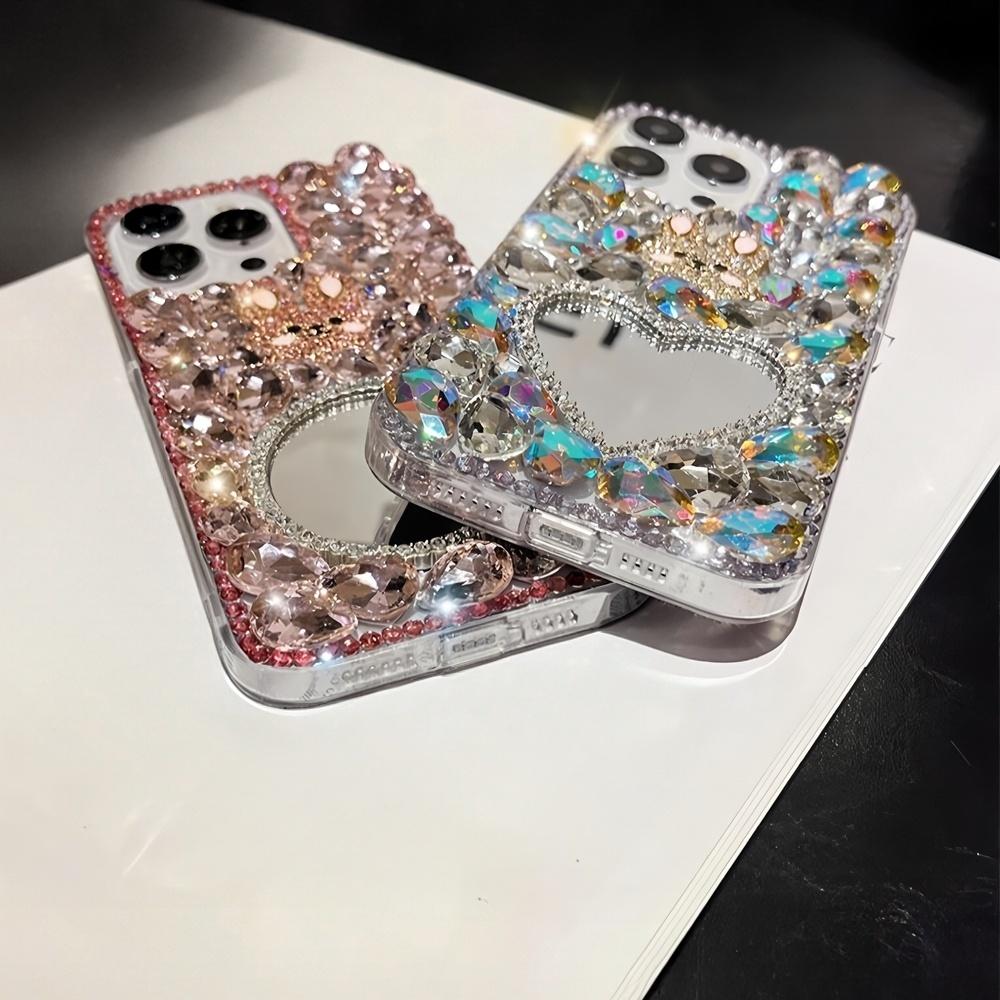 Glitzer-Strass-Handyhülle mit Herzspiegel und süßem Hasendesign, Für iPhone 17 16 15 14 13 12 11 Pro Max Air mini 16e 8 7 Plus X XS XR SE 2022